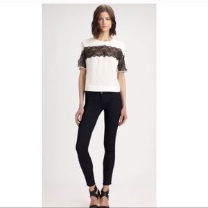 BCBG Edith black lace and white blouse